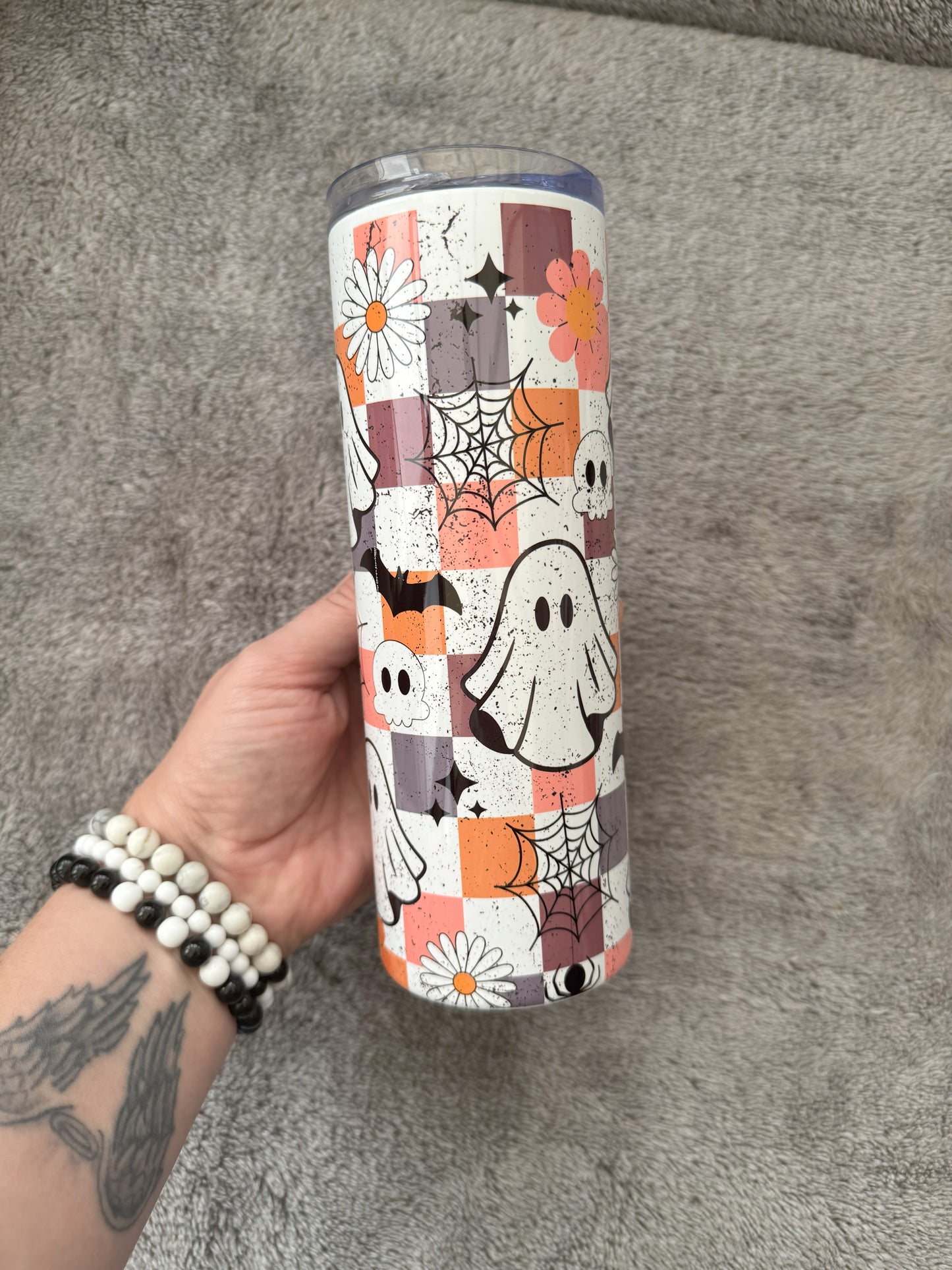 Retro Ghost Stainless Steel Tumbler with Straw – Cute Halloween Drinkware for Hot & Cold Beverages