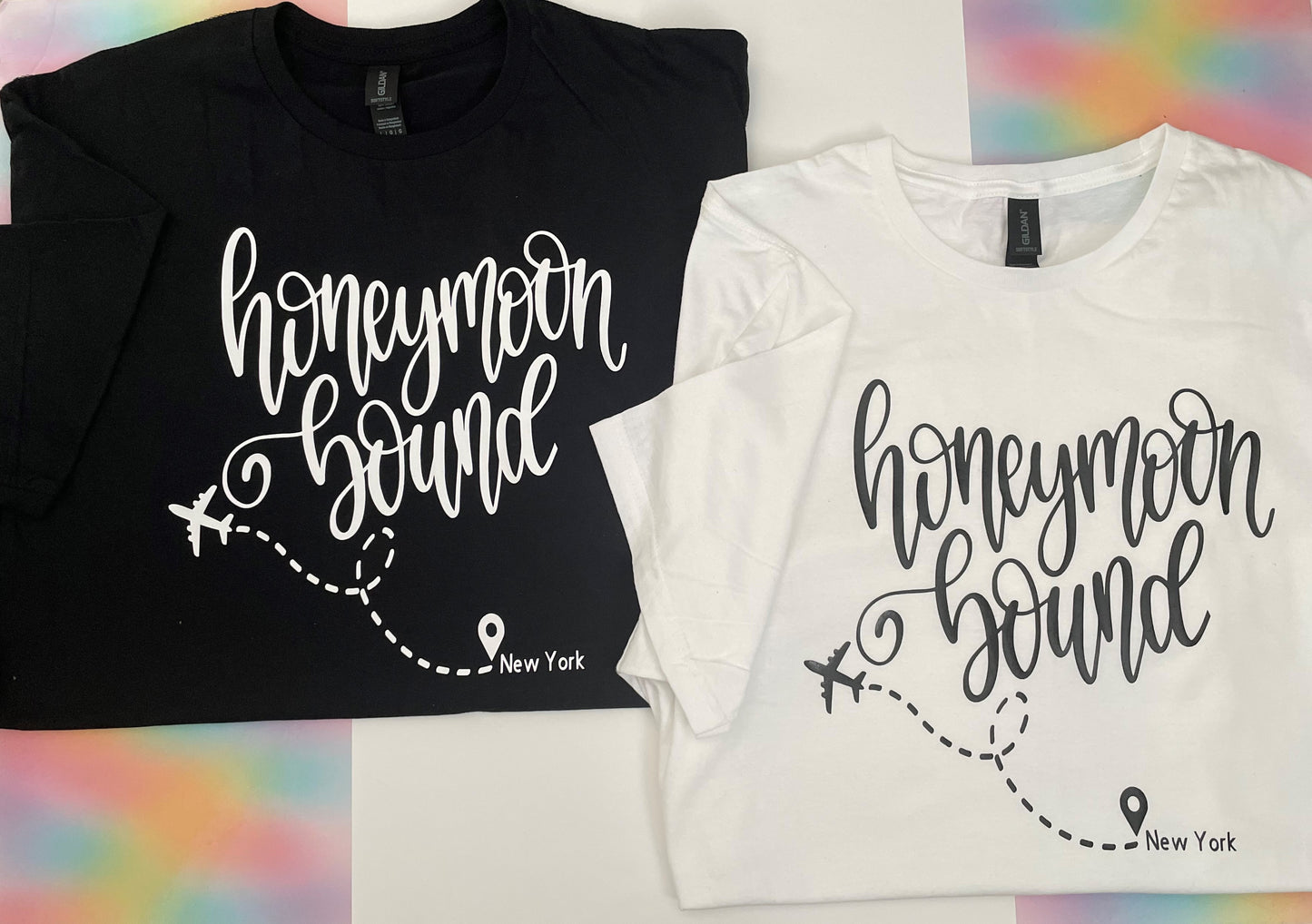Honeymoon Couples T-shirt - Personalised Couples Honeymoon Destination T-Shirt