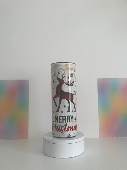 Merry Christmas Tumbler - Reindeer and Candy Cane Tumbler for hot or cold drinks