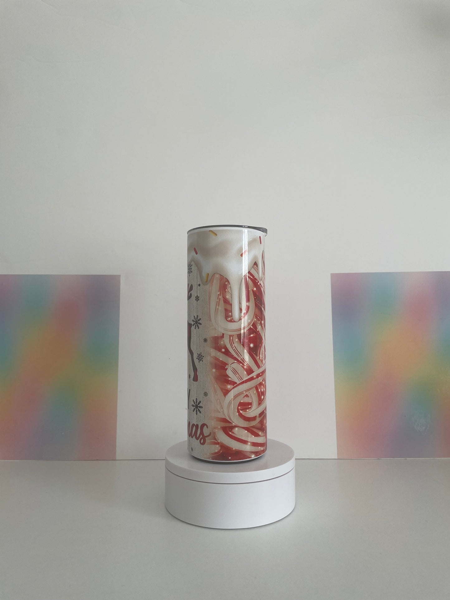 Merry Christmas Tumbler - Reindeer and Candy Cane Tumbler for hot or cold drinks