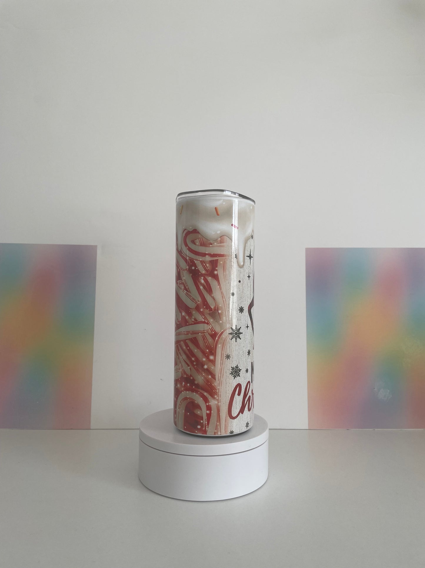 Merry Christmas Tumbler - Reindeer and Candy Cane Tumbler for hot or cold drinks