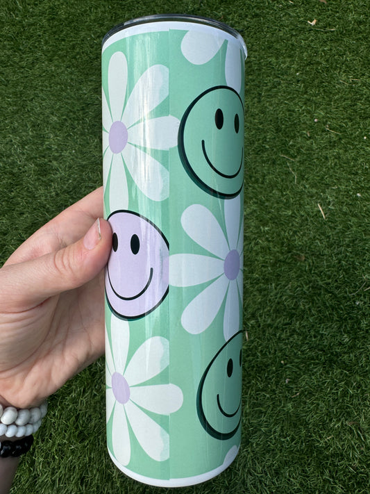 Retro Smiley Face Stainless Steel Tumbler with Lid and Straw - Oopsie Item