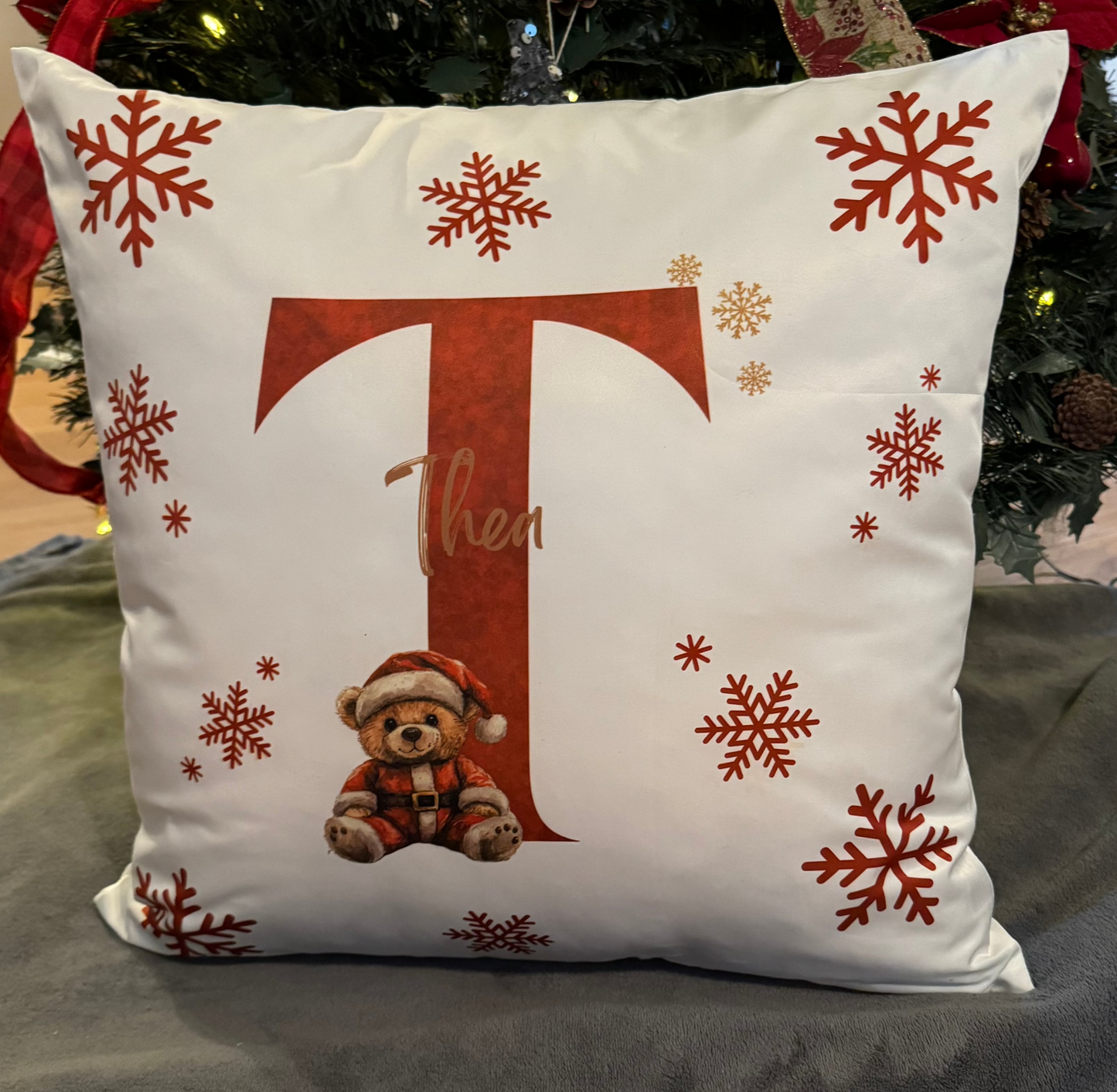 Personalised Christmas Cushion Cover - Christmas Bear Design