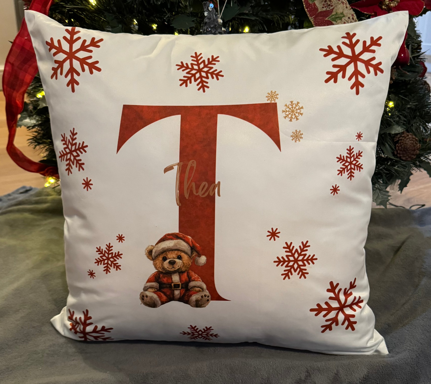 Personalised Christmas Cushion Cover - Christmas Bear Design