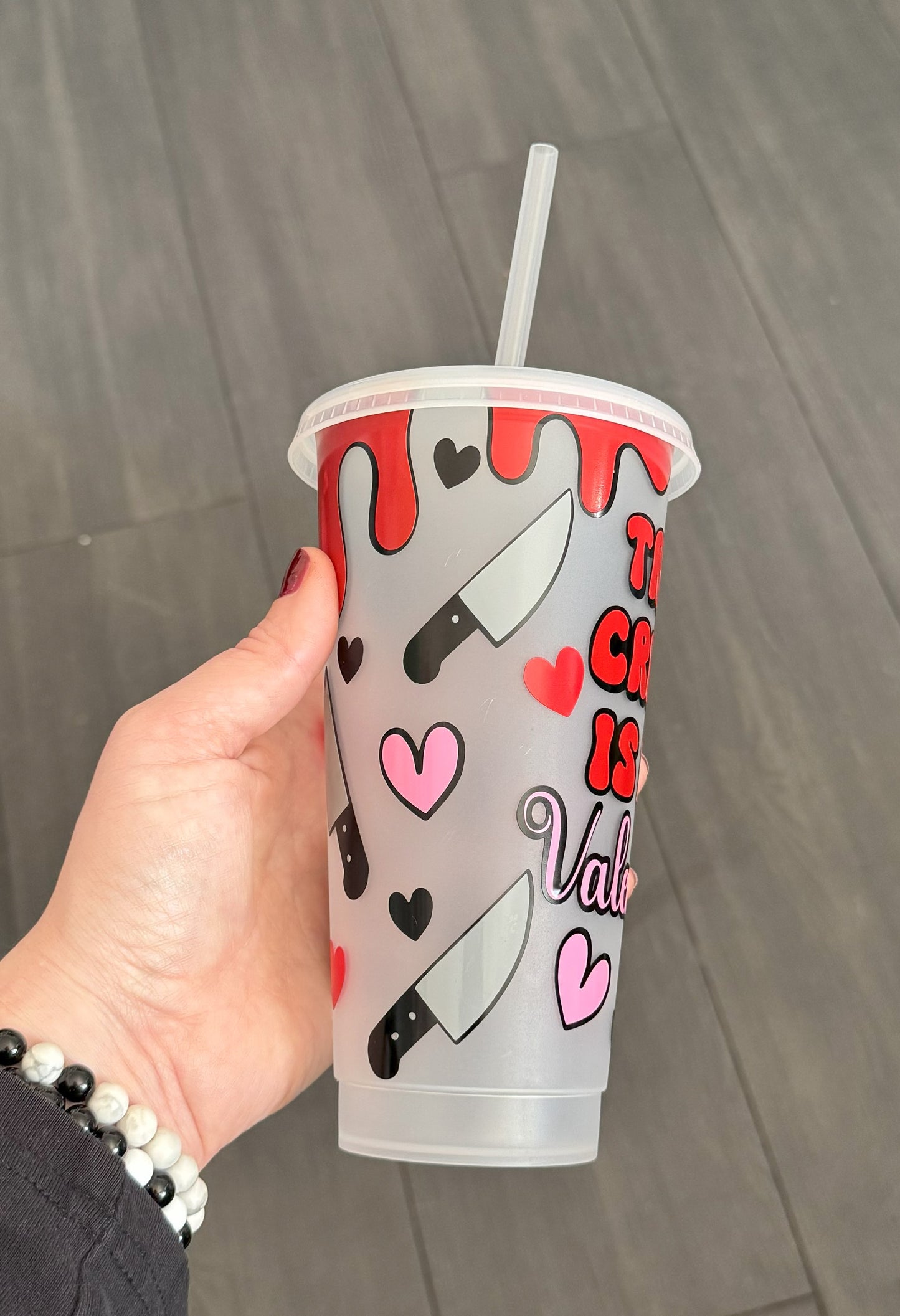 True Crime is my Valentine - cold cup with straw