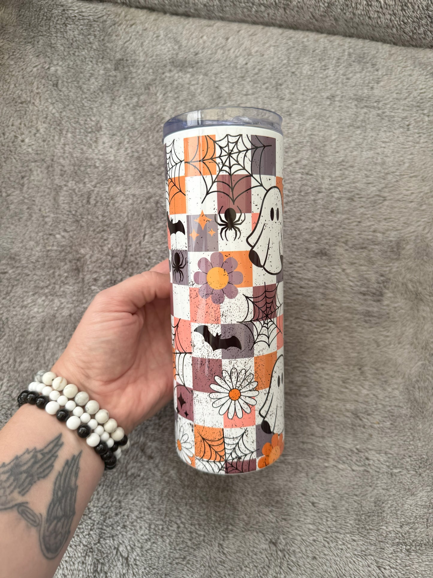 Retro Ghost Stainless Steel Tumbler with Straw – Cute Halloween Drinkware for Hot & Cold Beverages