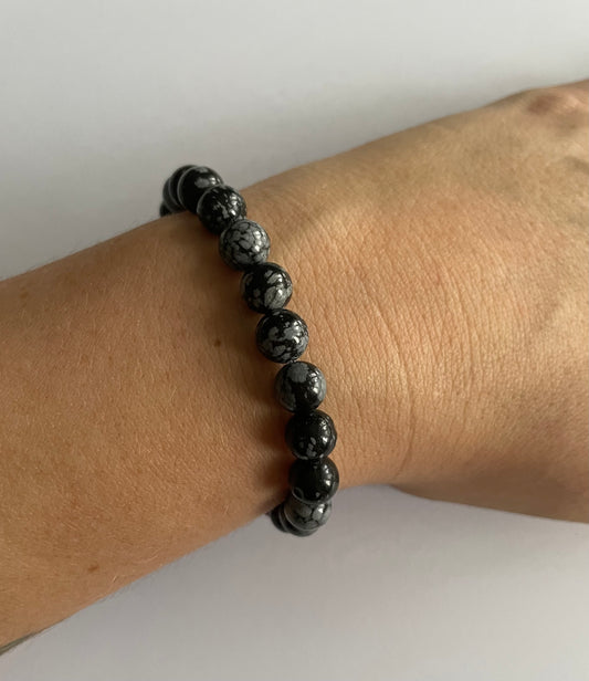 Elegant Snowflake Obsidian Beaded Bracelet - A Symbol of Balance and Beauty