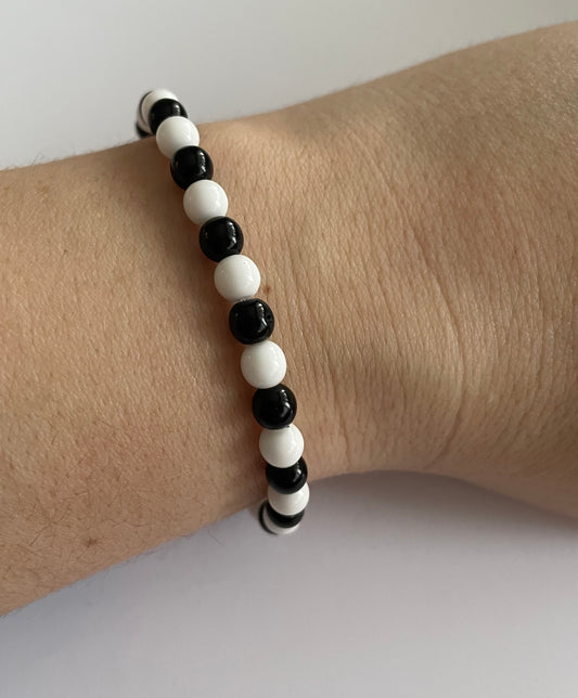 Handmade Beaded Bracelet - White and Black