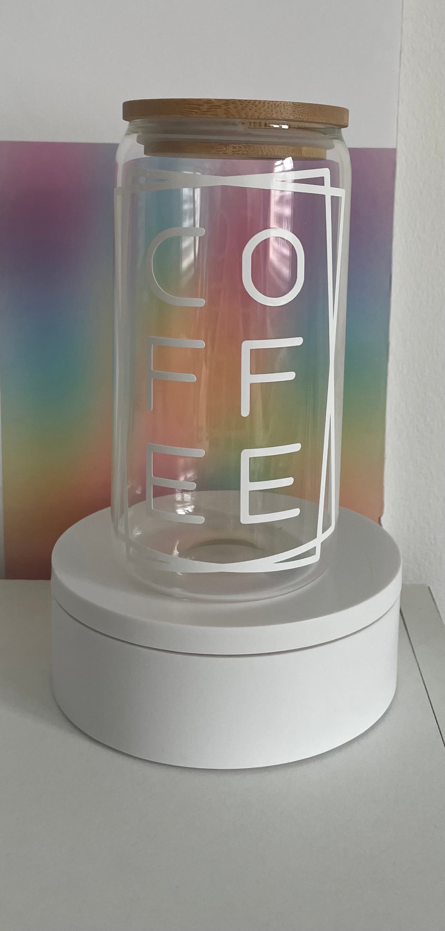 COFFEE - 16oz Glass Cup with Bamboo lid and glass straw