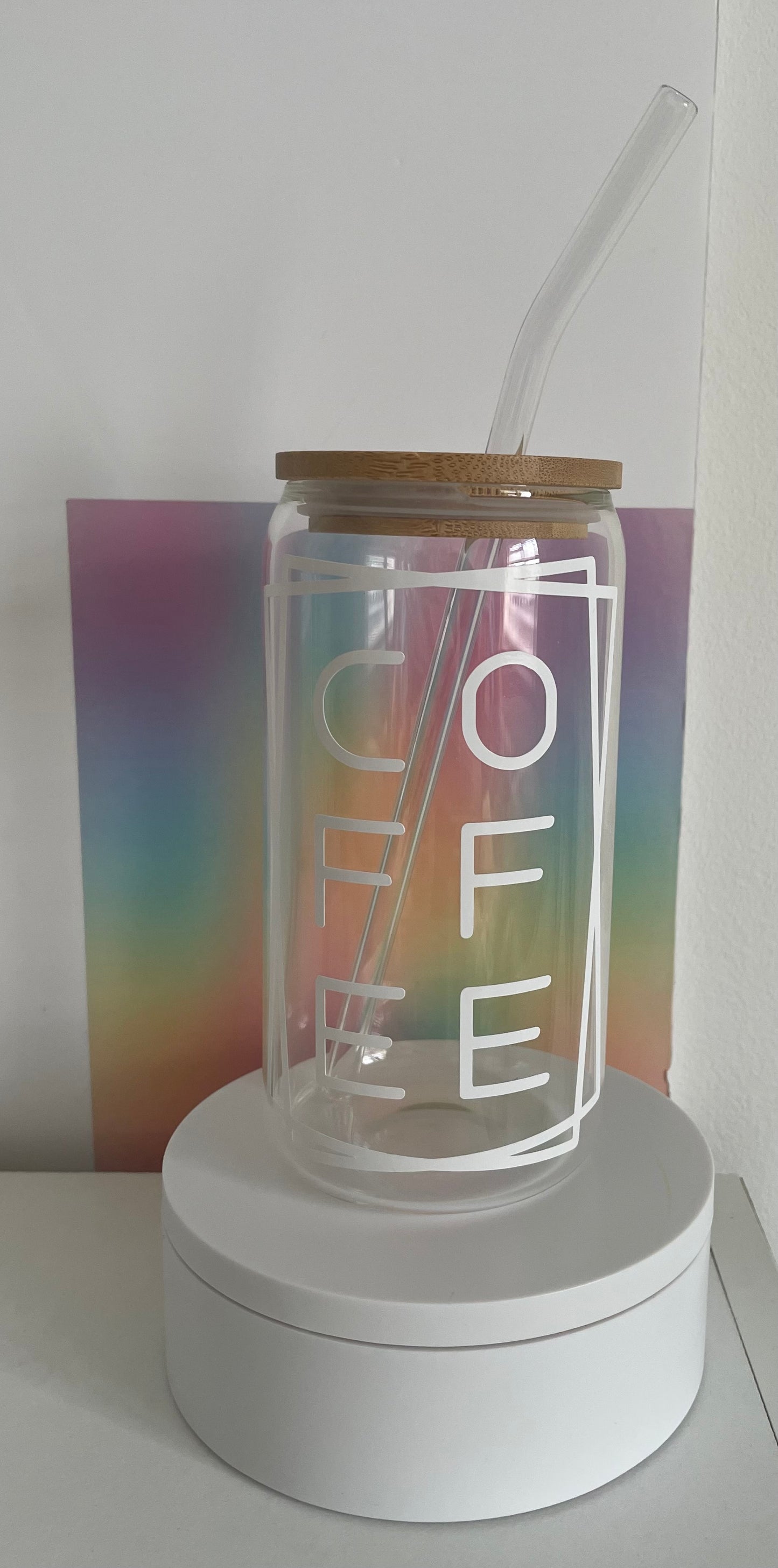 COFFEE - 16oz Glass Cup with Bamboo lid and glass straw